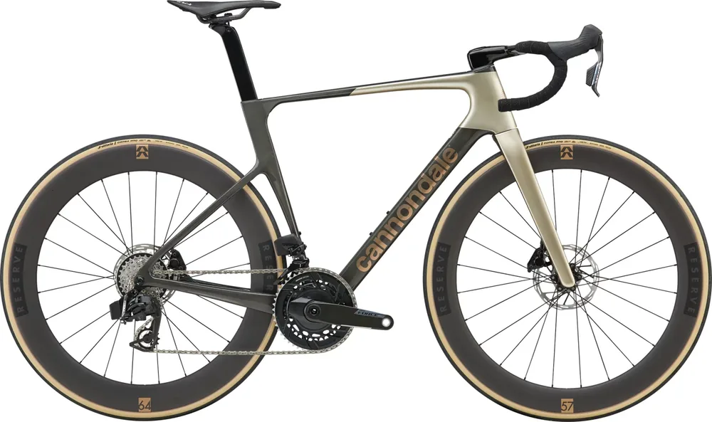 Silniční kolo Cannondale SuperSix EVO 1 ve zlaté barvě s výbavou Sram Force AXS