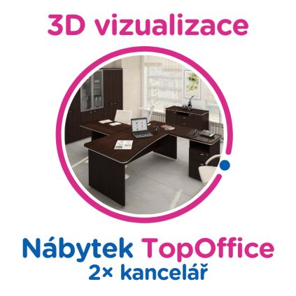 3D vizualizace TopOffice: 2× kancelář, max. 12 pracovních míst