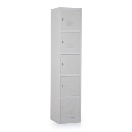 Kovová šatní skříňka - 5 boxů, 38 x 45 x 185 cm, otočný zámek, šedá - ral 7035