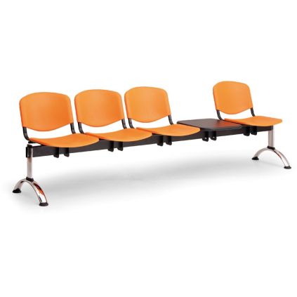 Plastová lavice ISO II, 4-sedák + stolek - chromované nohy, černá