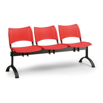 Plastová lavice VISIO, 3-sedák - černé nohy, červená