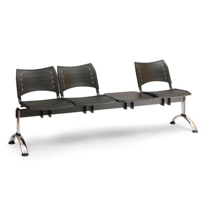 Plastová lavice VISIO, 3-sedák + stolek - chromované nohy, šedá