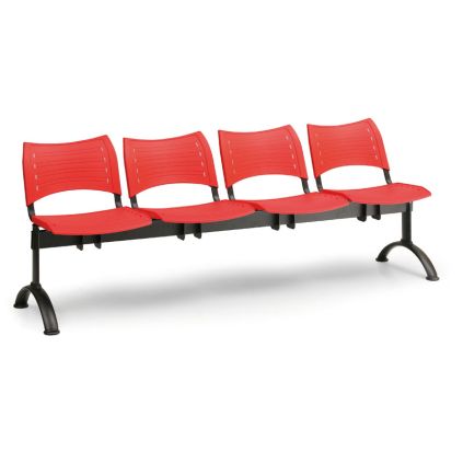 Plastová lavice VISIO, 4-sedák - černé nohy, černá