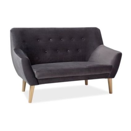 Pohovka Nordic II Velvet, šedá / přírodní dřevo