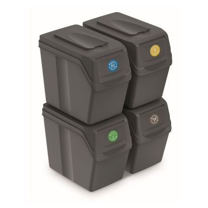 Set košů na tříděný odpad, 4 x 20 l, šedá