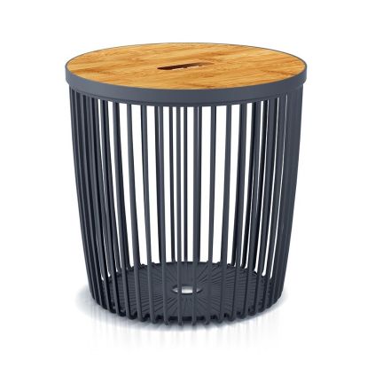 Univerzální koš s bambusovým víkem, 35 l, přírodní dřevo / antracit