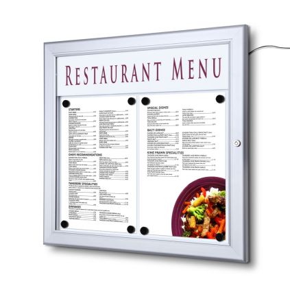 Venkovní uzamykatelná světelná menu vitrína 2 x A4, na šířku, hliník