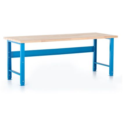 Výškově nastavitelný dílenský stůl Basic s čelní deskou 200 x 80 cm, modrá - ral 5012