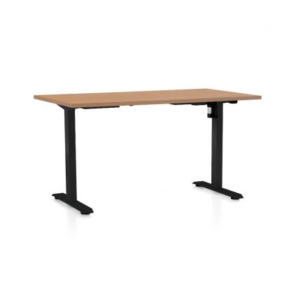 Výškově nastavitelný stůl OfficeTech A, 120 x 80 cm, černá podnož, buk