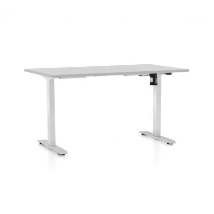 Výškově nastavitelný stůl OfficeTech A, 140 x 80 cm, bílá podnož, světle šedá