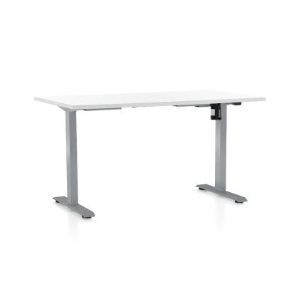 Výškově nastavitelný stůl OfficeTech A, 140 x 80 cm, šedá podnož, bílá
