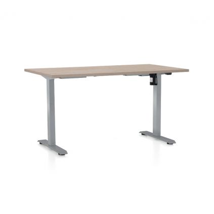 Výškově nastavitelný stůl OfficeTech A, 140 x 80 cm, šedá podnož, dub