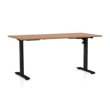 Výškově nastavitelný stůl OfficeTech A, 160 x 80 cm, černá podnož, buk