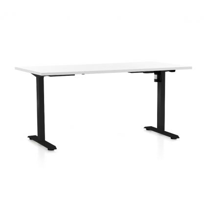 Výškově nastavitelný stůl OfficeTech A, 160 x 80 cm, černá podnož, bílá