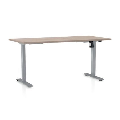 Výškově nastavitelný stůl OfficeTech A, 160 x 80 cm, šedá podnož, dub