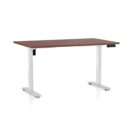 Výškově nastavitelný stůl OfficeTech B, 120 x 80 cm, bílá podnož, ořech