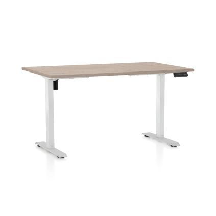 Výškově nastavitelný stůl OfficeTech B, 140 x 80 cm, bílá podnož, dub