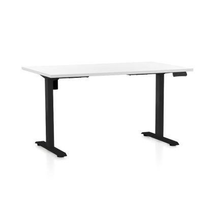 Výškově nastavitelný stůl OfficeTech B, 140 x 80 cm, černá podnož, bílá