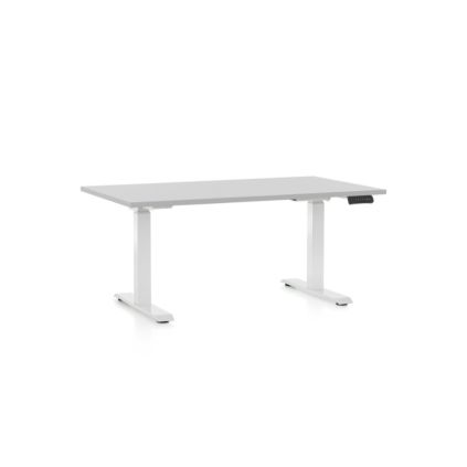 Výškově nastavitelný stůl OfficeTech C, 140 x 80 cm, bílá podnož, světle šedá
