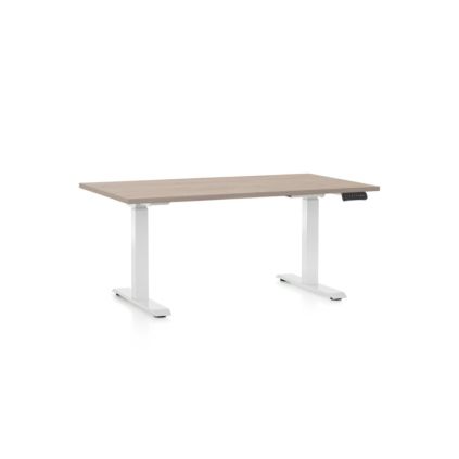 Výškově nastavitelný stůl OfficeTech C, 140 x 80 cm, bílá podnož, dub