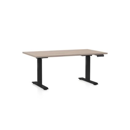 Výškově nastavitelný stůl OfficeTech C, 140 x 80 cm, černá podnož, dub