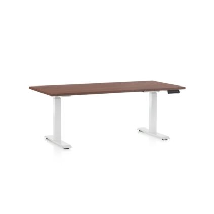 Výškově nastavitelný stůl OfficeTech C, 160 x 80 cm, bílá podnož, ořech