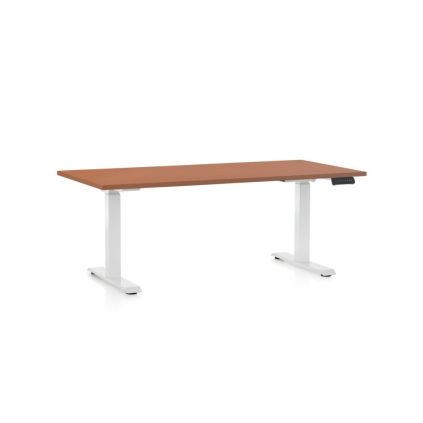 Výškově nastavitelný stůl OfficeTech C, 160 x 80 cm, bílá podnož, třešeň
