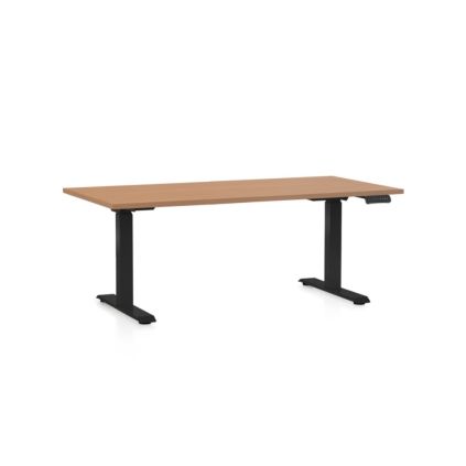 Výškově nastavitelný stůl OfficeTech C, 160 x 80 cm, černá podnož, buk
