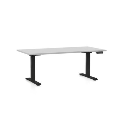 Výškově nastavitelný stůl OfficeTech C, 160 x 80 cm, černá podnož, světle šedá