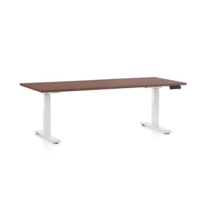 Výškově nastavitelný stůl OfficeTech C, 180 x 80 cm, bílá podnož, ořech