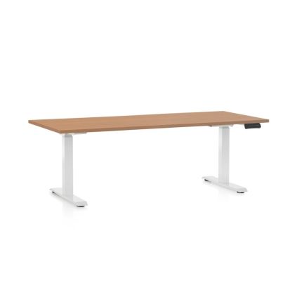 Výškově nastavitelný stůl OfficeTech C, 180 x 80 cm, bílá podnož, buk