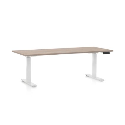 Výškově nastavitelný stůl OfficeTech C, 180 x 80 cm, bílá podnož, dub