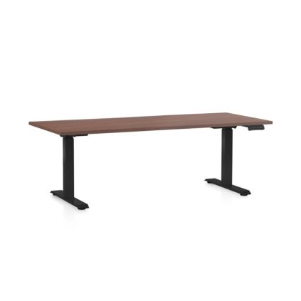 Výškově nastavitelný stůl OfficeTech C, 180 x 80 cm, černá podnož, ořech
