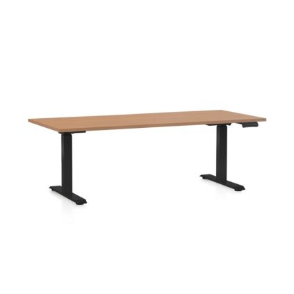 Výškově nastavitelný stůl OfficeTech C, 180 x 80 cm, černá podnož, buk
