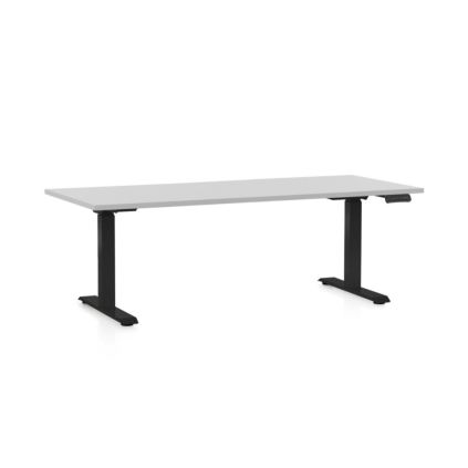 Výškově nastavitelný stůl OfficeTech C, 180 x 80 cm, černá podnož, světle šedá
