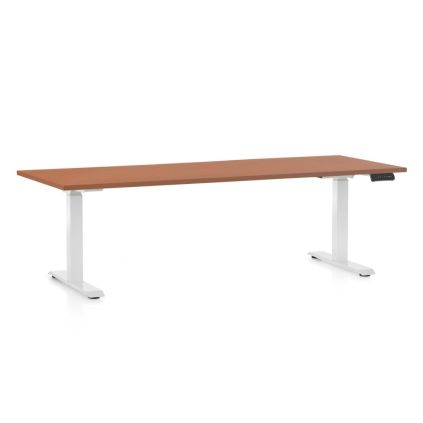 Výškově nastavitelný stůl OfficeTech C, 200 x 80 cm, bílá podnož, třešeň