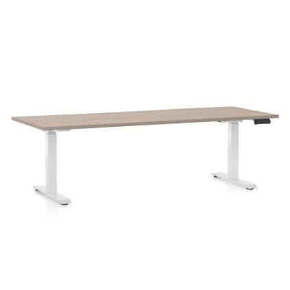 Výškově nastavitelný stůl OfficeTech C, 200 x 80 cm, bílá podnož, dub