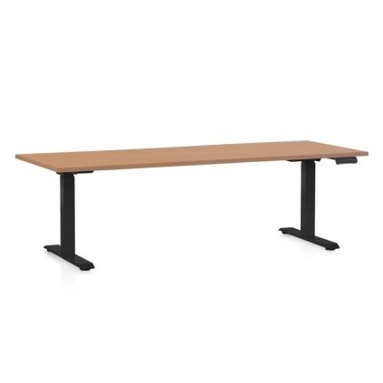 Výškově nastavitelný stůl OfficeTech C, 200 x 80 cm, černá podnož, buk