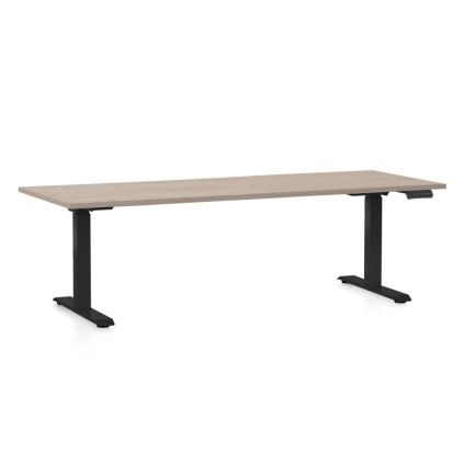 Výškově nastavitelný stůl OfficeTech C, 200 x 80 cm, černá podnož, dub