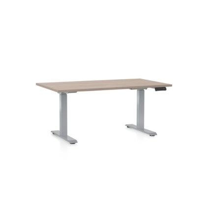 Výškově nastavitelný stůl OfficeTech D, 120 x 80 cm, šedá podnož, dub