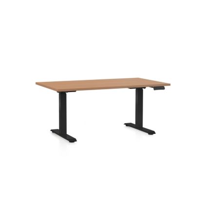Výškově nastavitelný stůl OfficeTech D, 140 x 80 cm, černá podnož, buk