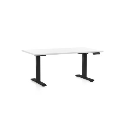 Výškově nastavitelný stůl OfficeTech D, 140 x 80 cm, černá podnož, bílá