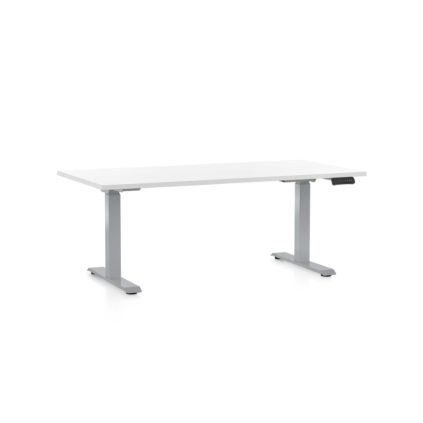 Výškově nastavitelný stůl OfficeTech D, 160 x 80 cm, šedá podnož, bílá
