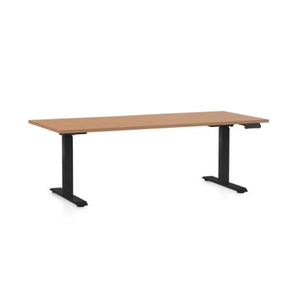 Výškově nastavitelný stůl OfficeTech D, 180 x 80 cm, černá podnož, buk