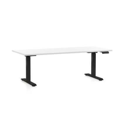 Výškově nastavitelný stůl OfficeTech D, 180 x 80 cm, černá podnož, bílá