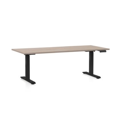 Výškově nastavitelný stůl OfficeTech D, 180 x 80 cm, černá podnož, dub