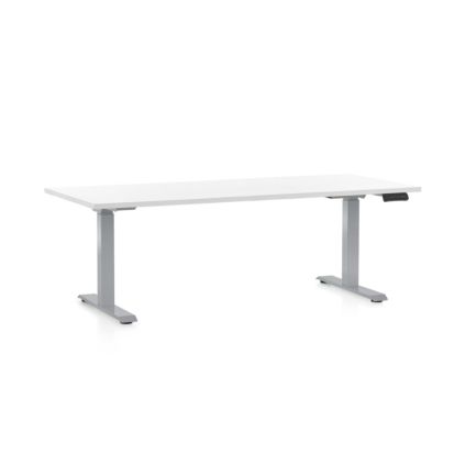 Výškově nastavitelný stůl OfficeTech D, 180 x 80 cm, šedá podnož, bílá