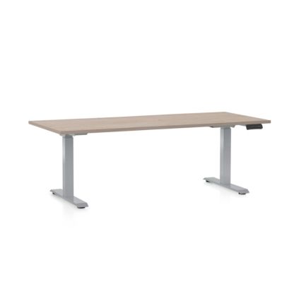 Výškově nastavitelný stůl OfficeTech D, 180 x 80 cm, šedá podnož, dub