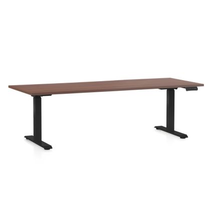 Výškově nastavitelný stůl OfficeTech D, 200 x 80 cm, černá podnož, ořech