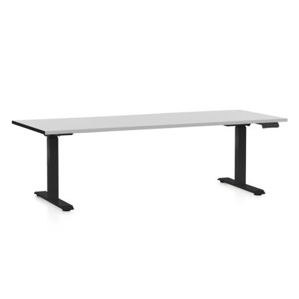 Výškově nastavitelný stůl OfficeTech D, 200 x 80 cm, černá podnož, světle šedá
